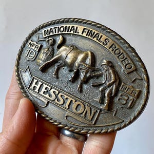Vintage Rodeo Belt Buckles, Collectible Hesston 1981 National Finals Rodeo Buckle, National Rodeo Finals Souvenir Buckle, 1980s Belt Buckles