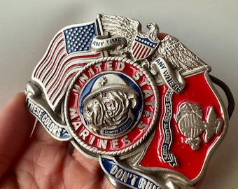 Vintage 1991 Pure Pewter US Marines Bulldog American Eagle Belt