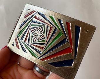 Vintage Geometric Belt Buckle: Abstract Optical Illusion Art, 1978 InStyle