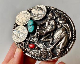 STONES & COINS EAGLE Turquoise Coral Buffalo Coins Silver  display picture 2
