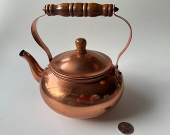 Vintage Collectible Copper Kettle, 1980s Copper Tea Pot