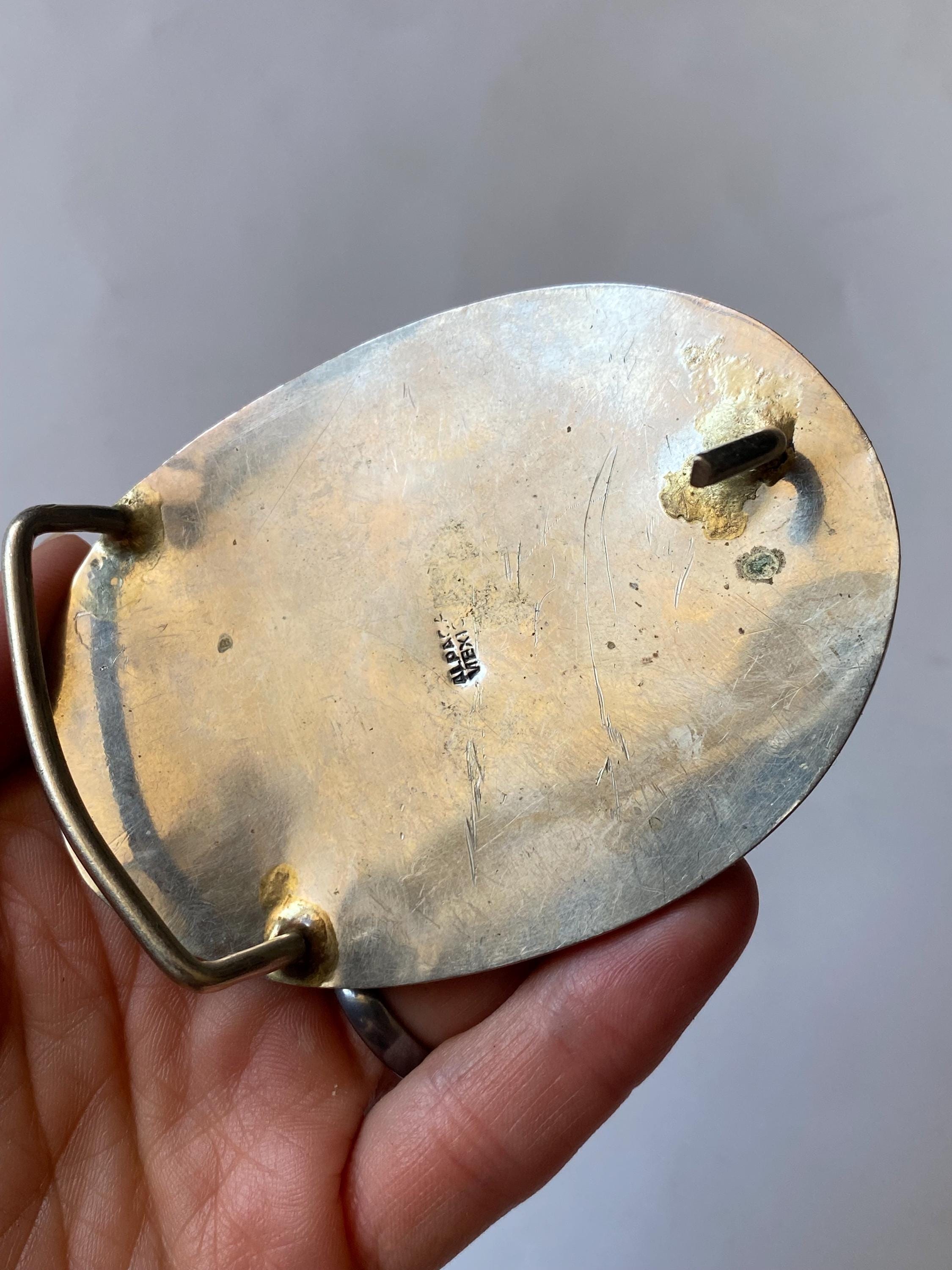 Vintage Abalone Shell Hecho En Mexico Handmade Mexican Silver Belt Buckle Womens Stamped Mexico Alpaca Silver Abalone Belt Buckle – Blair Pierce main image 3