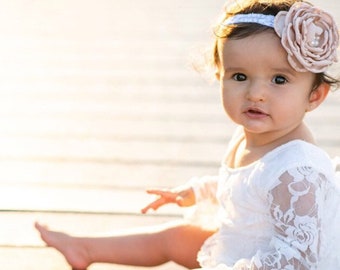 White Lace Bodysuit, Antique White Lace Diaper Cover, & Headband Baby Girl Boho Chic Lace Bodysuit Tie Back 1st Birthday Easter Mother's Day