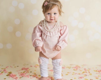 Easter Boho Chic Blush Pink Off the Shoulder Personalized Romper, Leg Warmers, Headband Baby Girl Coming Home Outfit, 1st Birthday Mommy Me