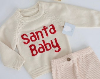 Santa Baby Knit Sweater. My First 1st Christmas Sweater.  Holiday Baby Boy Sweater Outfit Knit Newsboy Hat Coming Home Outfit