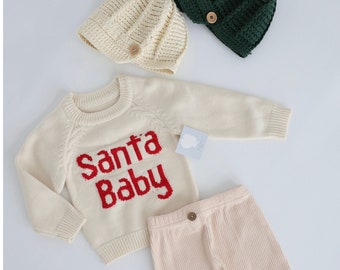 Santa Baby Knit Sweater. My First 1st Christmas Sweater.  Holiday Baby Boy Sweater Outfit Knit Newsboy Hat Coming Home Outfit