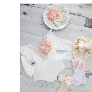 Boho Baby Girl White Lace Romper Christmas, Valentine’s Day Easter Outfit Rustic Wedding Flower Girl Baby Girl 1st Birthday baby Shower Gift