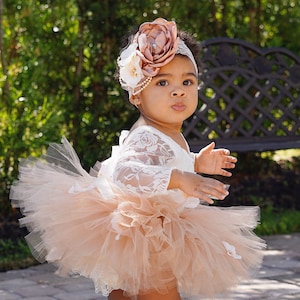 Baby Girl Lace Romper Bodysuit, White Lace w tie back Lace Diaper Cover Tutu Skirt Christmas Holiday Rustic Wedding Flower Girl 1st Birthday