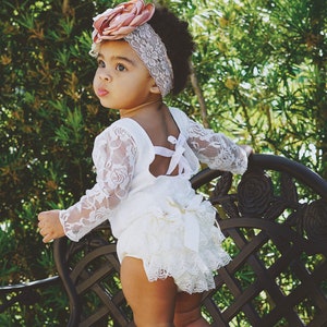 Boho Lace Bodysuit Summer Set Baby Girl Lovely Boho Chic Lace Bodysuit w Ties in Back Rustic Boho Easter  Baby Girl 1st Birthday Outfit