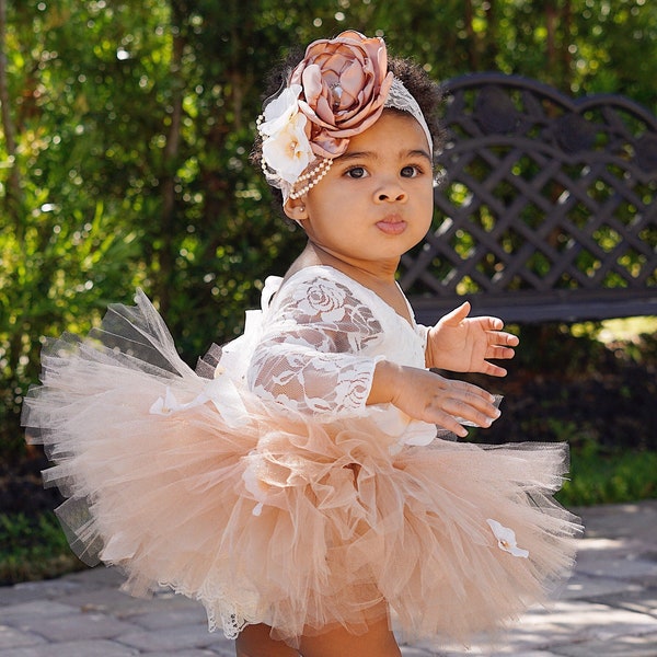 White Lace Bodysuit w Ties, Tutu Pettiskirt, Headband or Leg Warmers. Baby Girl Lovely Boho Outift, Flower Girl, Summer Outfit, 1st Birthday