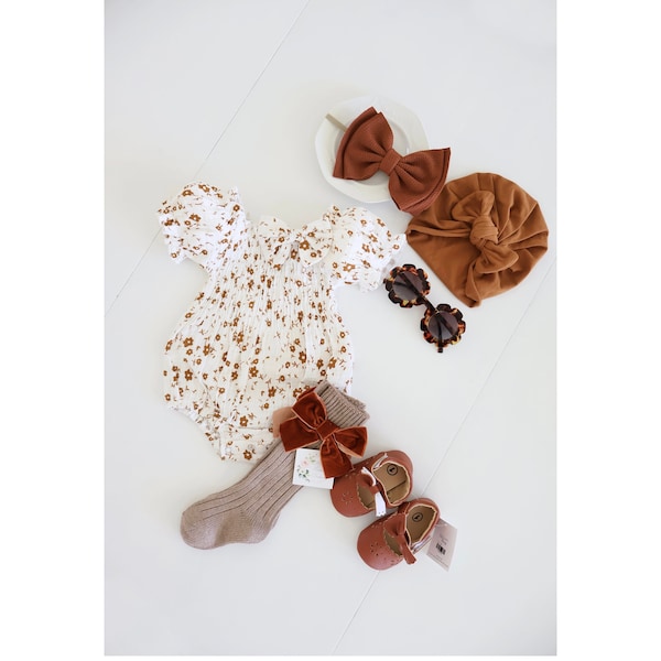 Baby Girl Boho Chic Fall Pumpkin Spice Romper, Girl Fall Outfit, Rustic Pumpkin Baby Romper Girl Outfit, 1st Birthday, Fall Outfit Ginger