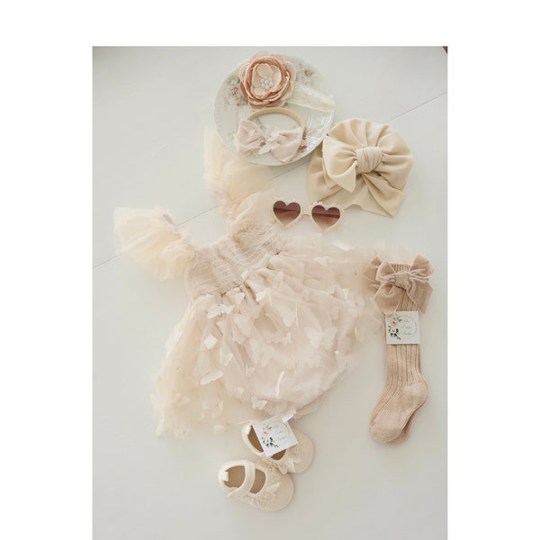 Easter Spring Dress Girls & Baby Girl Tulle Dress or Romper, Boho Lace Bow Coming Home Outfit Baby Shower Newborn Summer outfit Photo prop