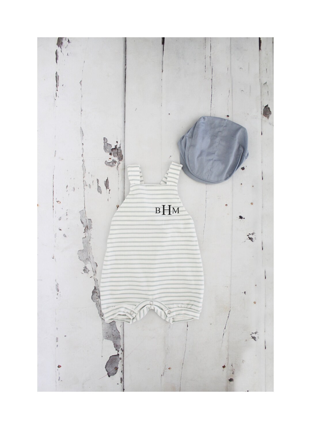 Baby Boy Easter Spring Romper Monogram or Name Knit Gray/green Stripe ...