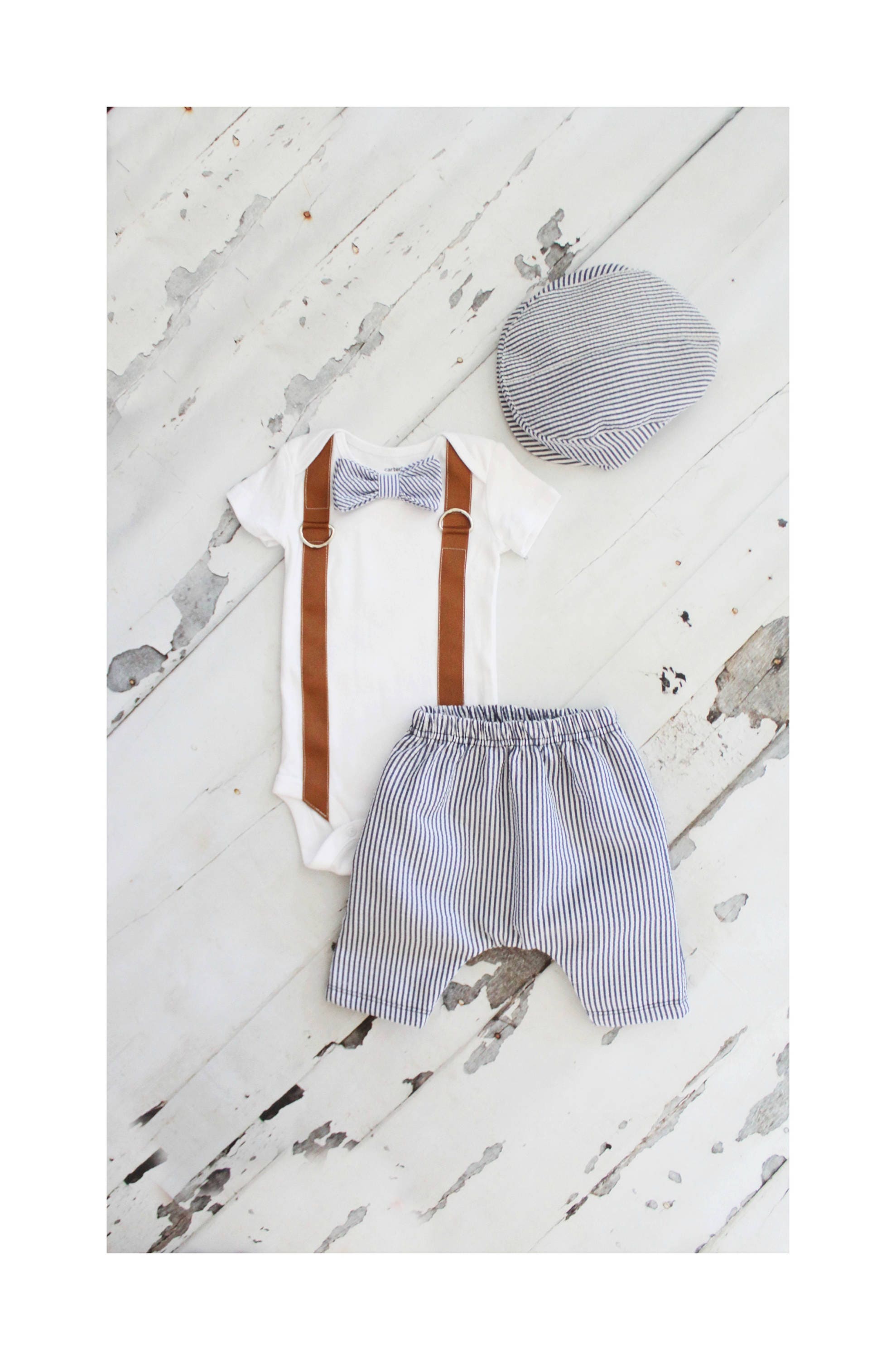Newborn Baby Boy Coming Home Outfit Set, up to 3 Items. Bow Tie Suspe…