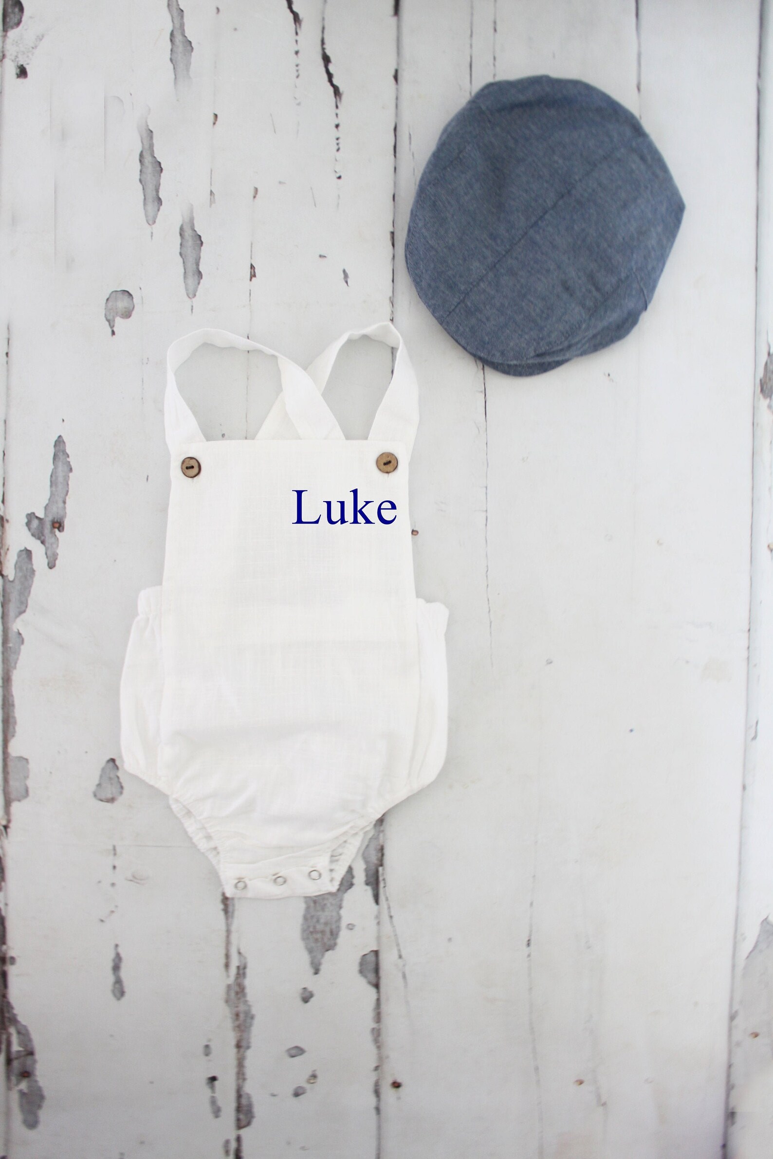 Summer Baby Boy White Romper With Monogram or Name. Linen Like Newborn ...