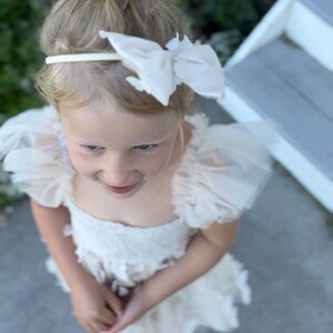 Baby Girl Easter Spring Boho Butterfly Tulle Dress or Romper, Neutral Ivory Cream Lace Bow Coming Home Outfit Summer Wedding Flower Girl image 5