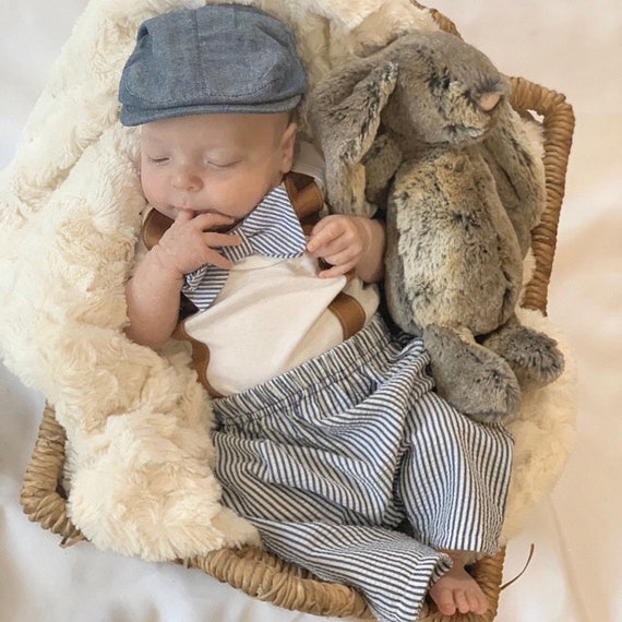 Newborn Baby Boy Coming Home Outfit Set of up to Bow Tie Suspender  Bodysuit Seer Sucker Newsboy Hat Easter Spring Valentine Baby