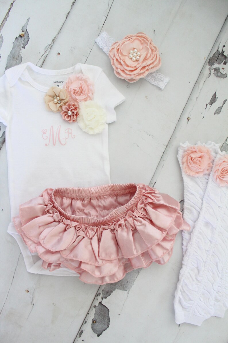 Newborn Boho Baby Girl Monogrammed Floral Bodysuit, Easter, Valentines Day, Coming Home Outfit, Birthday Outfit, Blush, Rose Leg Warmers image 3