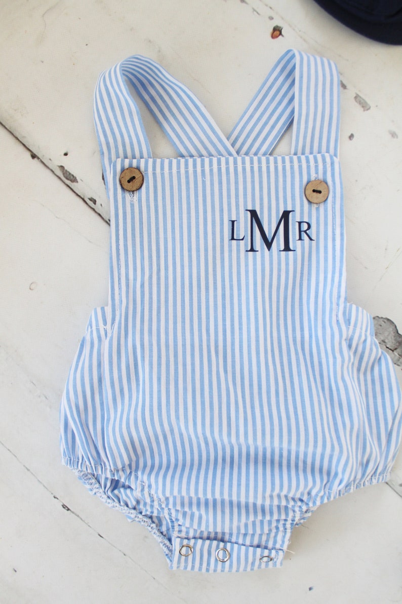 Summer Baby Boy Romper with Monogram or Name. Linen like or Etsy