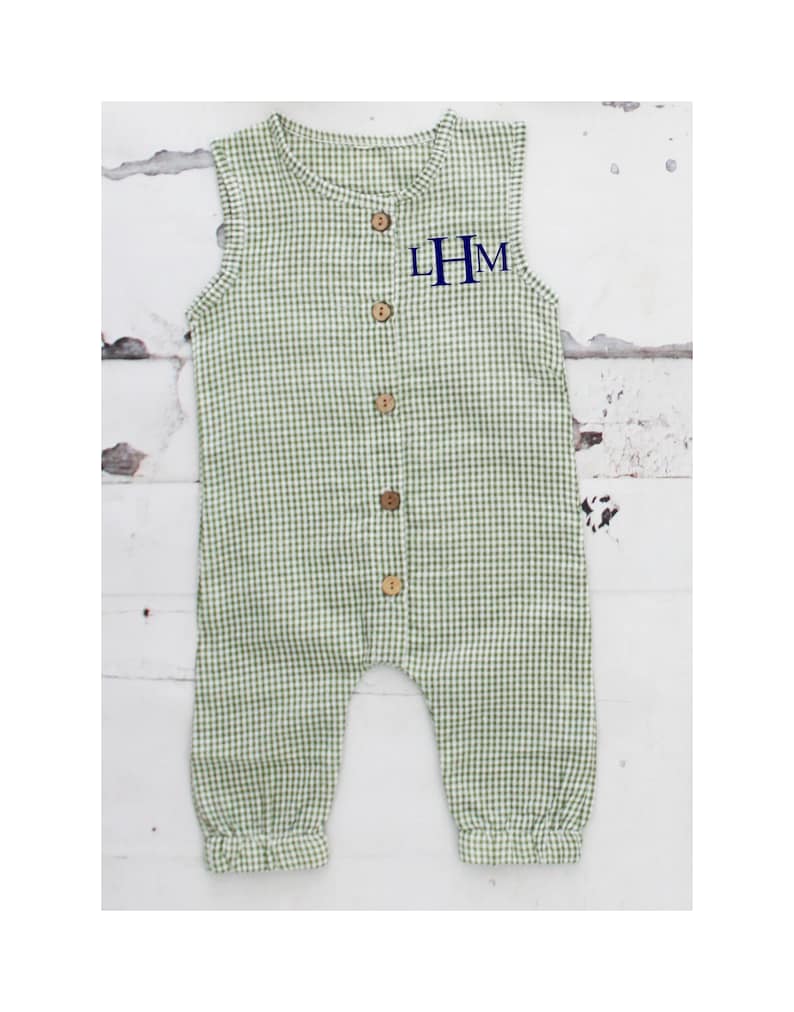Easter Baby Boy Green Gingham Romper With Monogram or Name Etsy