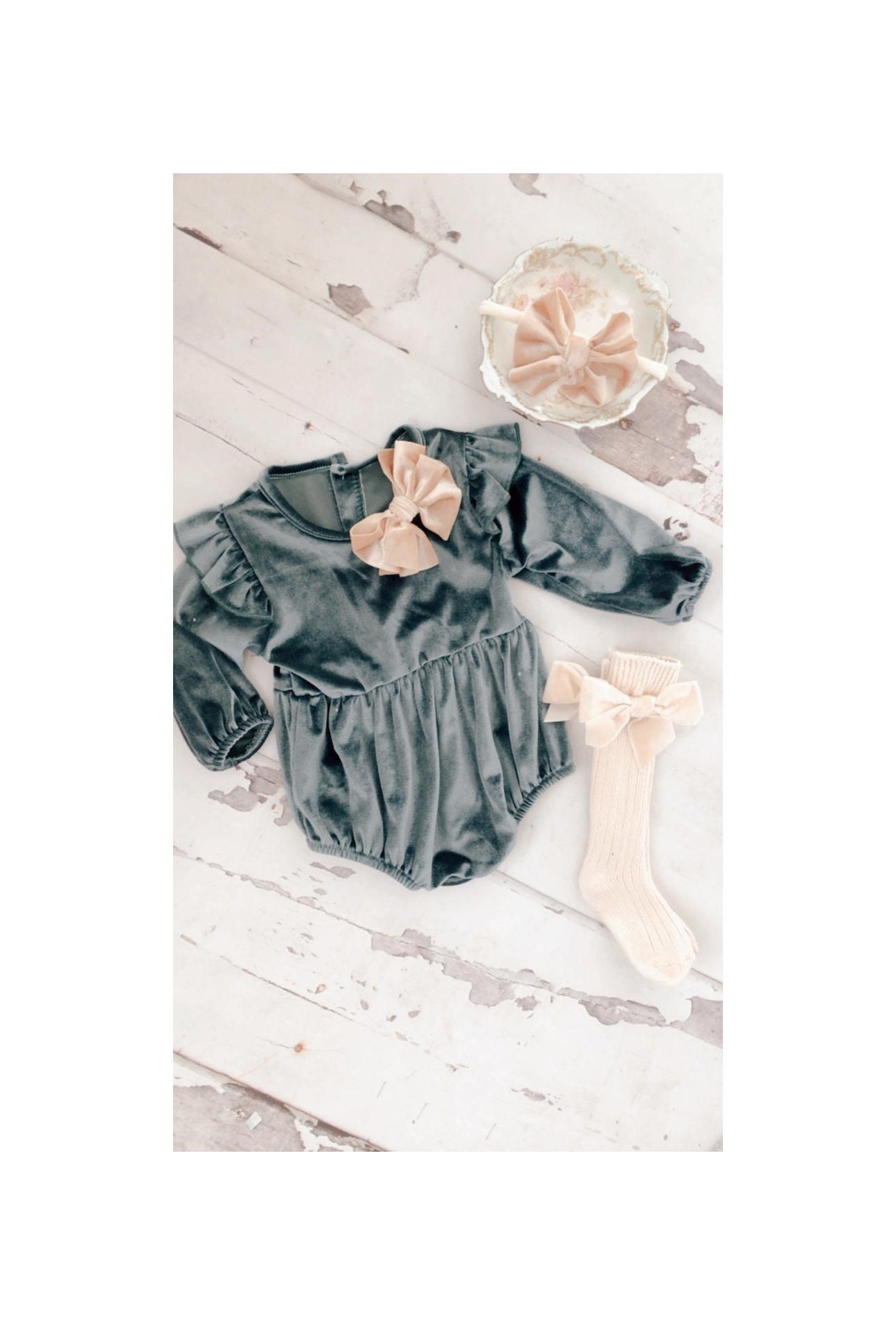 Christmas Velvet Romper. Baby Girl Boho Chic Blueish Green Velvet Hol…