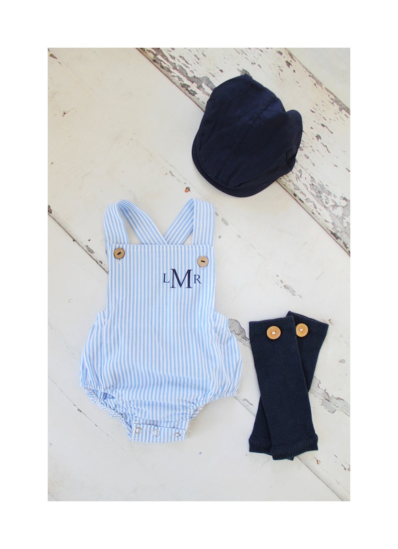 Summer Baby Boy Romper With Monogram or Name. Seersucker Etsy