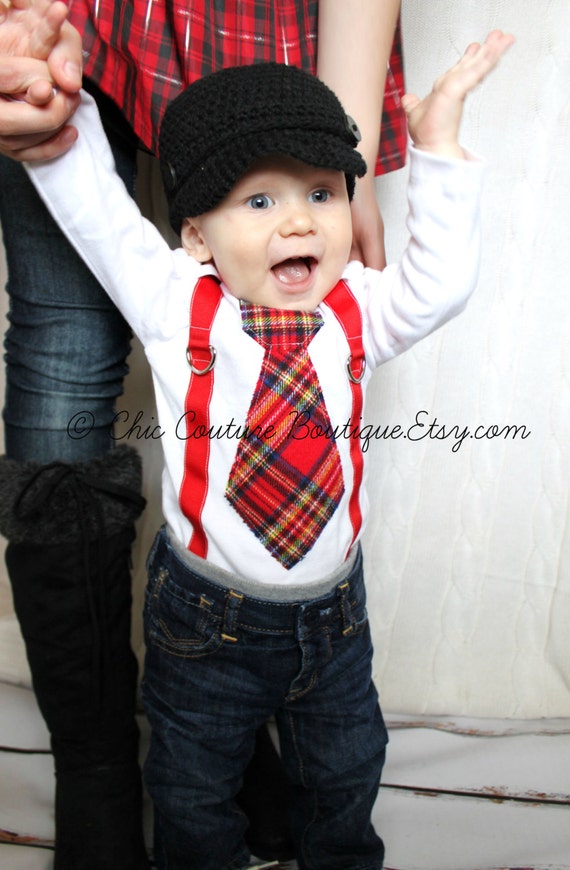 Items similar to Christmas Holiday Red Plaid Baby Boy Tie and ...