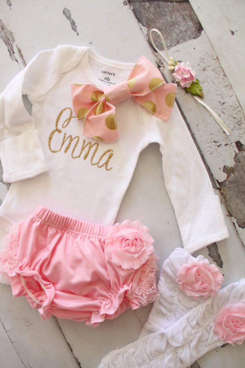 Newborn Baby Girl Coming Home Outfit Set of up to 4 Items Etsy