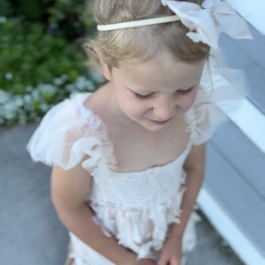 Baby Girl Easter Spring Boho Butterfly Tulle Dress or Romper, Neutral Ivory Cream Lace Bow Coming Home Outfit Summer Wedding Flower Girl image 4