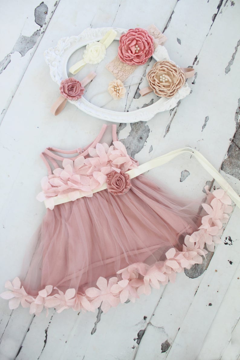 Baby Girl Birthday Dress w Sash Matching Sisters Dress & Lace, Velvet or Satin Rose Headband Birthday Size 6 Months - 8 Years Birthday, Boho 