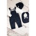 Christmas Holiday Baby Boy Navy Blue Corduroy Overalls with Gingham Bow Tie Bodysuit Baby Boy Coming Home Outfit 1st Birthday Newsboy Hat 