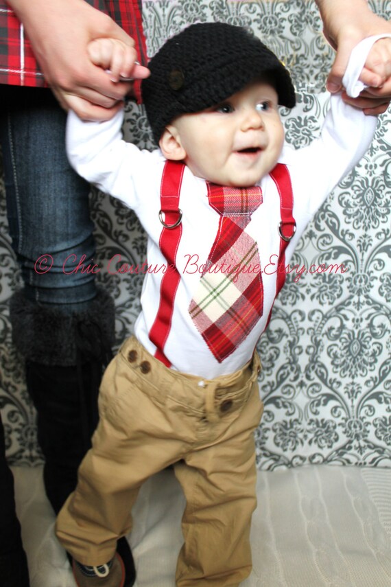 Items similar to Christmas Plaid Baby Boy Outfit Tie and Suspenders