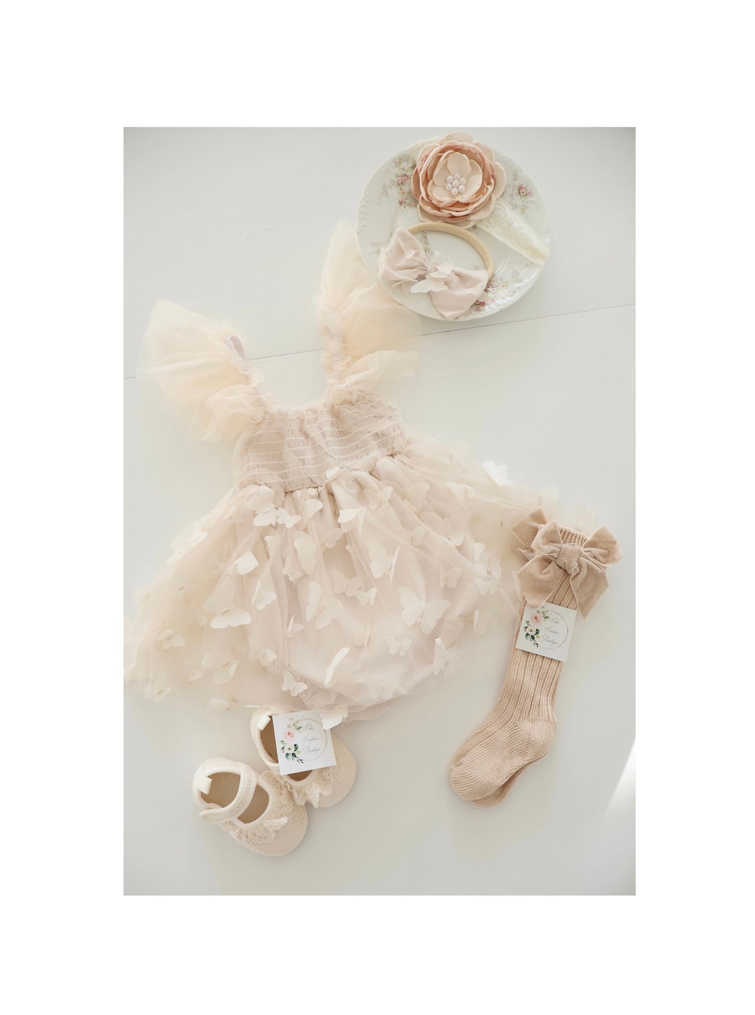 Summer Arrival Baby Girls Short Sleeves Floral Pattern Tulle Decorated Bodysuit