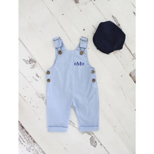 Easter, Summer Baby Boy Overalls Romper w Monogram or Name. Seersucker Newborn Baby Boy Coming Home Outfit 1st Birthday  Newsboy Hat Jumper