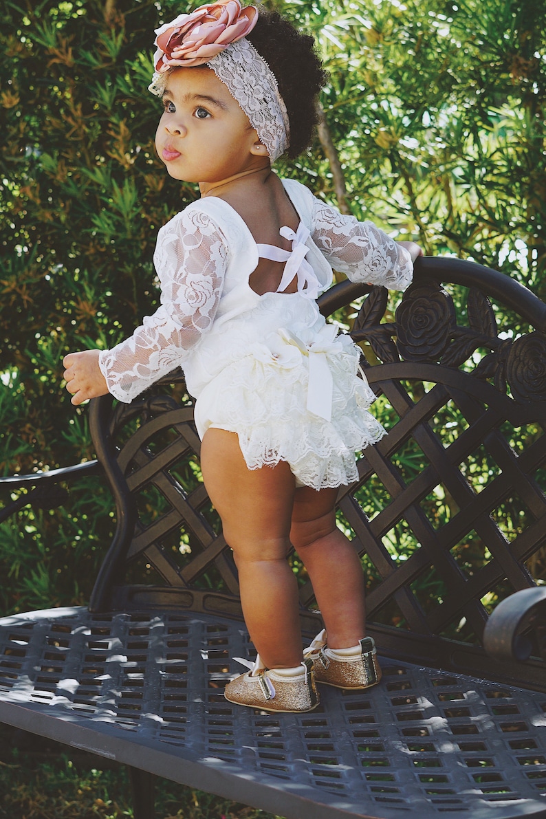 White Lace Bodysuit. Baby Girl Lovely Boho Chic Lace Bodysuit w Ties in Back. Flower Girl, Summer Outfit, Baby Girl 1st Birthday, Cake Smash 