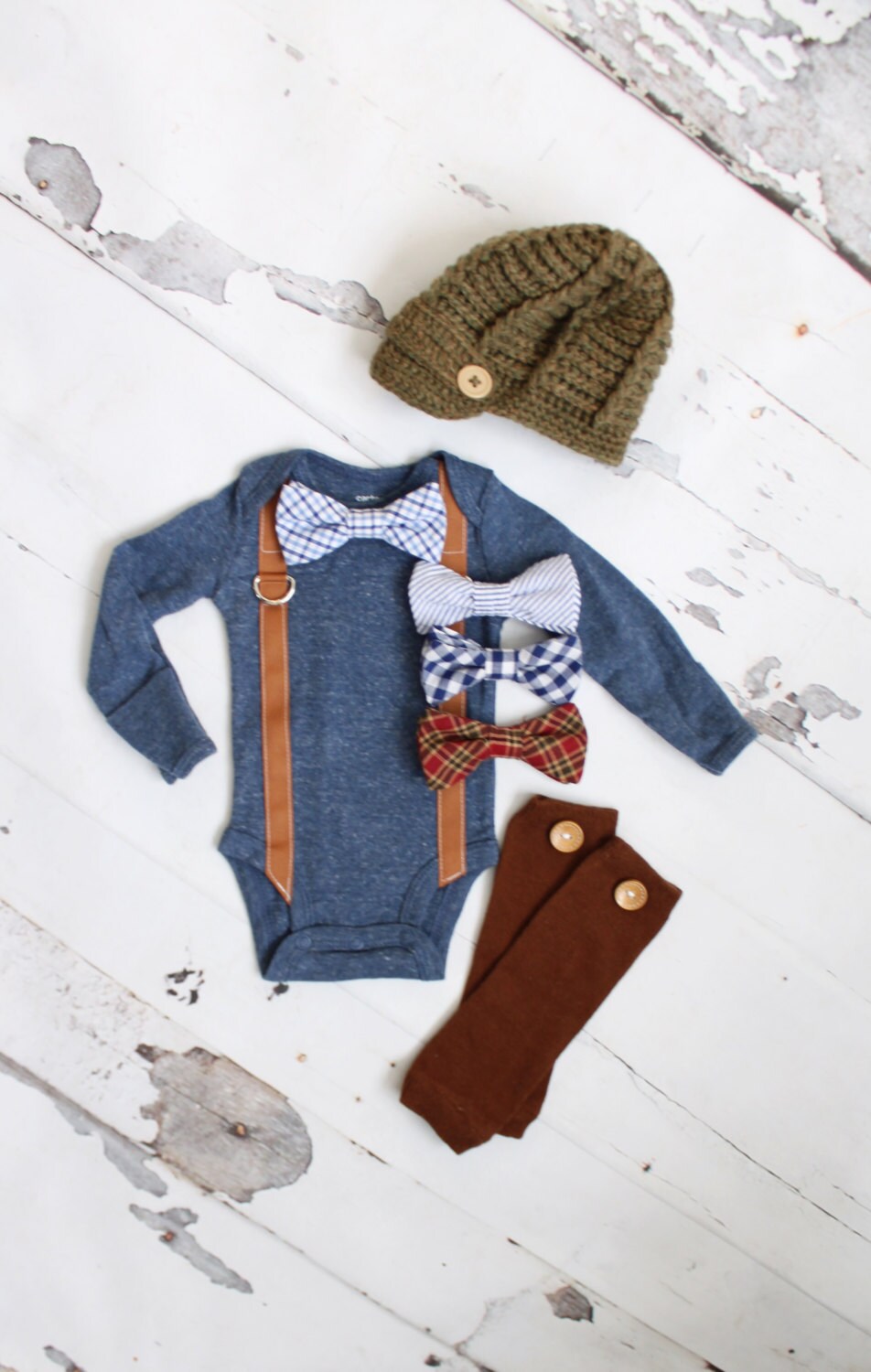 Newborn Baby Boy Coming Home Outfit Set up to 3 Items. Suspender Bow …