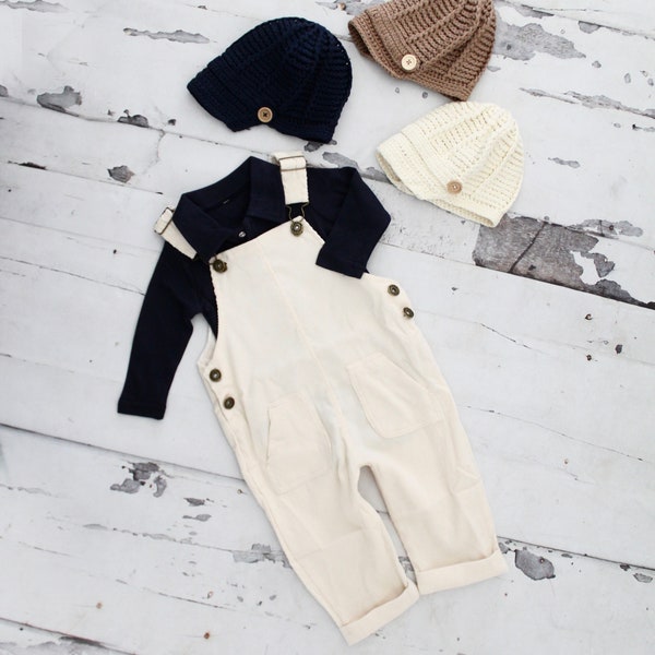 Easter Spring Baby Boy Corduroy Overalls Jumpsuit Bear Appliqué Bodysuit Knit Newsboy Hat Baby Boy Coming Home Outfit 1st Birthday Camel