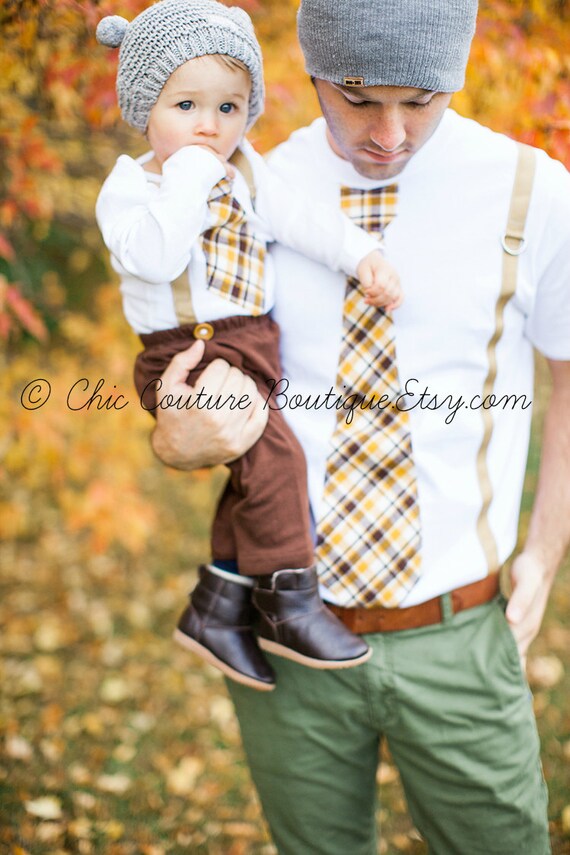 Gold Plaid Baby Boy Tie & Suspenders Dad Son Set. Father Son Etsy