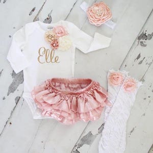 Newborn Boho Baby Girl Monogrammed Floral Bodysuit, Easter, Valentines Day, Coming Home Outfit, Birthday Outfit, Blush, Rose Leg Warmers image 5