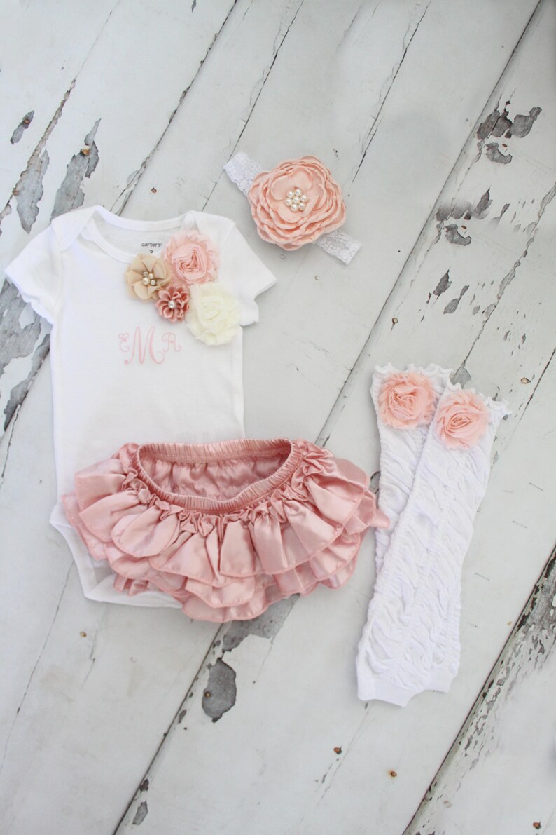 Newborn Boho Baby Girl Monogrammed Floral Bodysuit, Easter, Valentines Day, Coming Home Outfit, Birthday Outfit, Blush, Rose Leg Warmers image 2