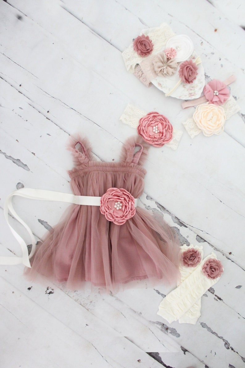 Baby Girl Boho Dress Sash Leggings & Lace Rose Headband. 1st Etsy