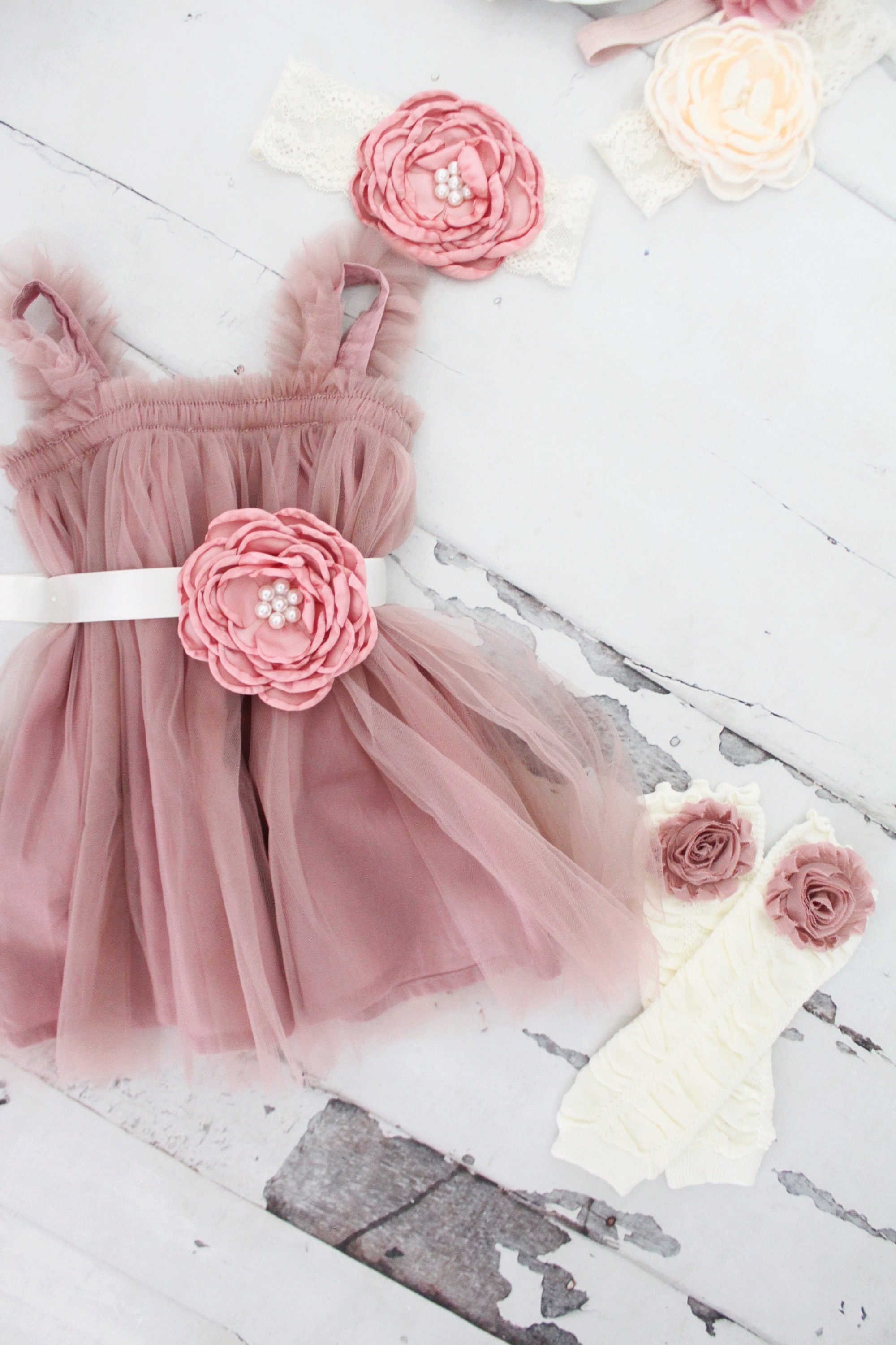 Baby Girl Boho Dress, Sash, Leggings & Lace Rose Headband. 1st Birthd…