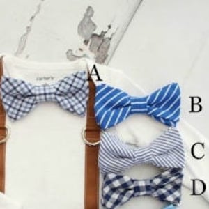 Newborn Baby Boy Coming Home Outfit Set. Seer Sucker Bow Tie Suspender Bodysuit, Knit Pants & Seer Sucker Newsboy Hat Tie Summer Holiday image 7