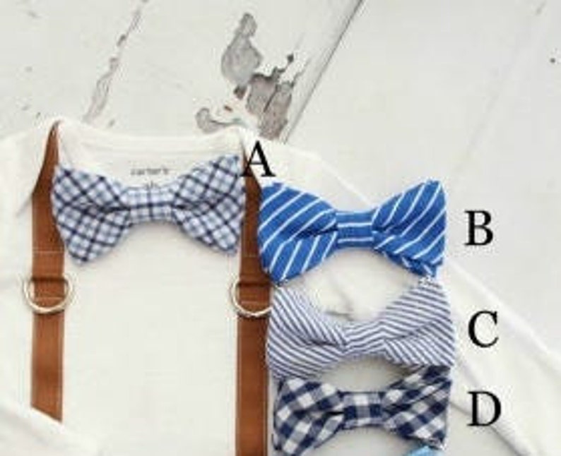 Newborn Baby Boy Coming Home Outfit Set. Seer Sucker Bow Tie Suspender Bodysuit, Knit Pants & Seer Sucker Newsboy Hat Tie Summer Holiday image 7