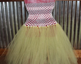 Grey and White Striped Tube with Yellow skirt Crochet Tube Top/Waistband Dress Tutu