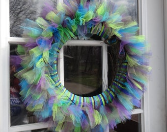 Peacock Feather Themed Tulle Wreath