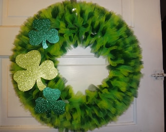 St. Patty's Day Extra Full Tulle Wreath with Shamrocks