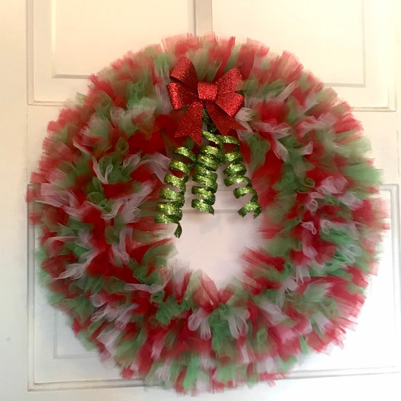 Extra Full Christmas Colors Tulle Wreath | Etsy