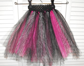 Hot Pink/Black/Zebra Print Tutu with a Crochet Waistband for newborn and up