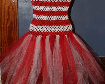Candy Cane Themed  Crochet Tube Top/Waistband Dress Tutu  Red and White Striped